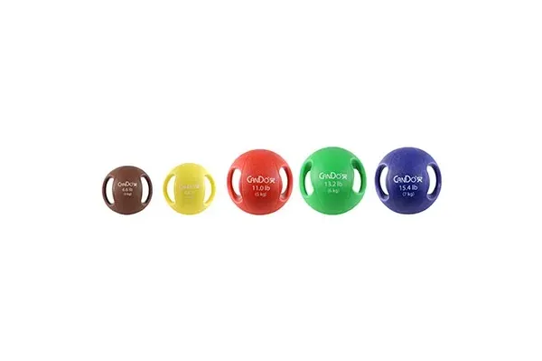 Fabrication Enterprises - 10-3285 - Cando Molded Dual Handle Medicine Ball - 5 Pc Set (tan, Yellow, Red, Green, Blue)