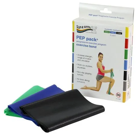 Fabrication Enterprises - Sup-R Band PEP Pack - Oct-82 - Exercise Resistance Band Set Sup-R Band PEP Pack Green / Blue / Black 5 Inch X 5 Foot Medium to X-Heavy Resistance