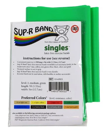 Fabrication Enterprises - 10-6303 - Sup-r Band Latex Free Exercise Band - 5 Foot Singles, Green - Medium