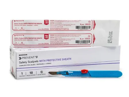 McKesson - 16-37210 - Prevent B Safety Scalpel Prevent B No. 10 Stainless Steel / Plastic Classic Grip Handle Sterile Disposable