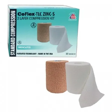 Andover Healthcare - 8840UBZ-SC - Andover Coated Products CoFlex TLC Zinc with Indicators 2 Layer Compression Bandage System CoFlex TLC Zinc with Indicators 4 Inch X 6 Yard / 4 Inch X 7 Yard Self Adherent / Pull On Closure Tan NonSterile 35 to 40 mmHg