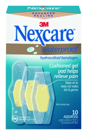3M - Nexcare Waterproof - AWB-10 - Waterproof Adhesive Strip Nexcare Waterproof 1 X 2-1/5 Inch / 1-1/5 X 2-2/5 Inch / 1 X 2 - 7/10 Inch Film / Hydrocolloid Rectangle Clear Sterile