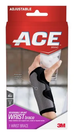 3M - From: 205276 To: 209623 - Ace Reversible Wrist Brace Ace Reversible Aluminum / Nylon / Polyester / Polyurethane / Spandex Left or Right Hand Black / Gray One Size Fits Most