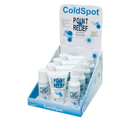 Fabrication Enterprises - Point Relief - From: 11-0765-12 To: 11-0765-144 -  ColdSpot Lotion Retail Display with 4 Sprayoll on and Gel