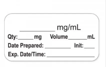 Precision Dynamics - PDC - LAN-2-84 - Drug Label Pdc Anesthesia Label _mg/ml Qty:_mg Volume_ml Date Prepared:_ White 3/4 X 1-1/2 Inch