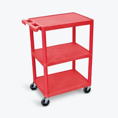 Luxor - HE34-RD - Cart, Three Shelves, Foam Plastic Casters (2 with Locking Brakes), Maximum Weight Capacity 400lbs (DROP SHIP ONLY)