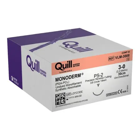 Surgical Specialties - Quill Variable Loop Device  Monoderm - VLM-3008 - Absorbable Suture With Needle Quill Variable Loop Device, Monoderm Polyglycolic Acid / Pcl 3/8 Circle Reverse Cutting Needle Size 3 - 0 Barbed Monofilament