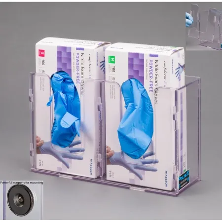 Poltex - 2GBSHORT-M - Glove Box Holder Magnet Mounted 2-Box Capacity Clear 10-1/2 W X 3-1/4 D X 10 H Inch PETG Plastic