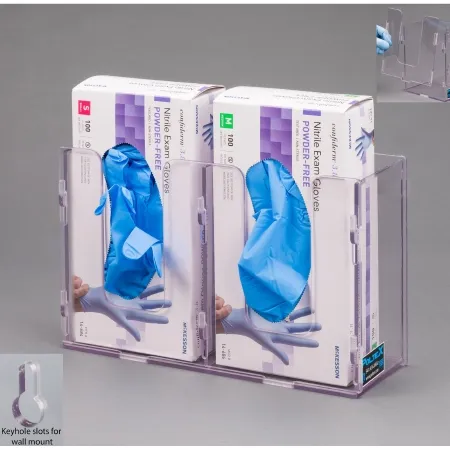 Poltex - 2GBSHORT-W - Glove Box Holder Wall Mounted 2-Box Capacity Clear 10-1/2 W X 3-1/4 D X 10 H Inch PETG Plastic