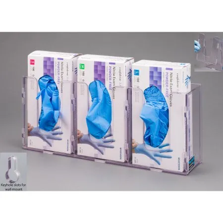 Poltex - 3GBSHORT-W - Glove Box Holder Wall Mounted 3-Box Capacity Clear 10-1/2 W X 3-1/4 D X 15 H Inch PETG Plastic