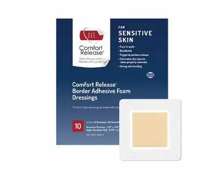 Global Biomedical Technologies - Comfort Release - GB115-01 - Foam Dressing Comfort Release 4-1/4 X 4-1/4 Inch With Border Film Backing Adhesive Square Sterile