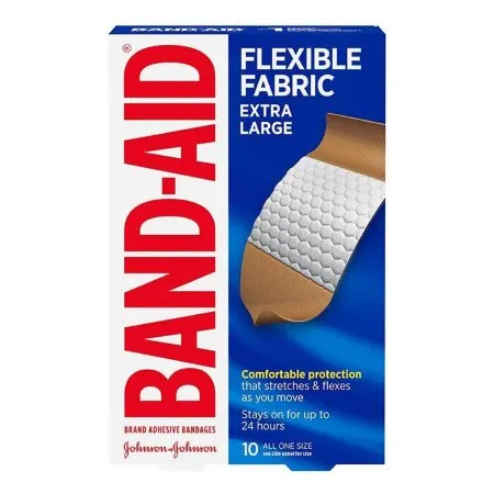J&J - Band-Aid Flexible Fabric - 38137005685 - Adhesive Strip Band-Aid Flexible Fabric 10-3/4 X 4 Inch Fabric Rectangle Tan Sterile