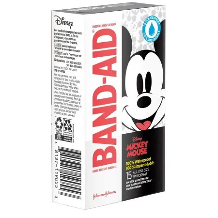 J&J - Band-Aid - 38137119055 - Adhesive Strip Band-Aid 3/4 X 2-1/3 Inch Plastic Rectangle Kid Design (Mickey Mouse) Sterile
