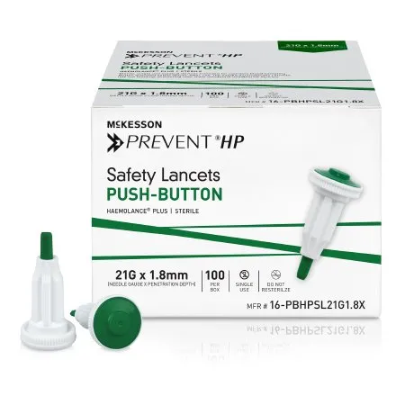 McKesson - 16-PBHPSL21G1.8X - Safety Lancet Mckesson Prevent Hp 21 Gauge Retractable Push Button Activation Finger