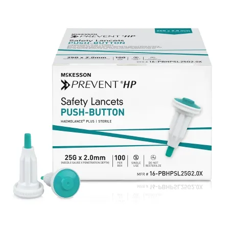 McKesson - 16-PBHPSL25G2.0X - Safety Lancet Mckesson Prevent Hp 25 Gauge Retractable Push Button Activation Finger