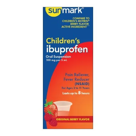 McKesson - sunmark - 70677015002 - Children's Pain Relief sunmark 100 mg / 5 mL Strength Ibuprofen Oral Suspension 8 oz.