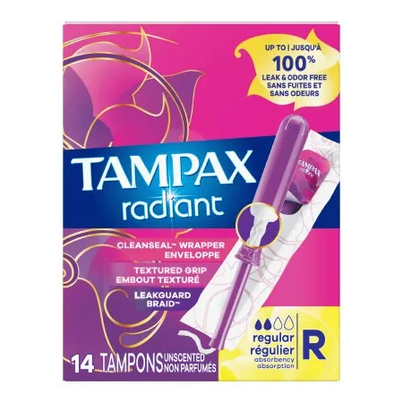 Procter & Gamble - Tampax Radiant - 07301071306 - Tampon Tampax Radiant Regular Absorbency Plastic Applicator Individually Wrapped