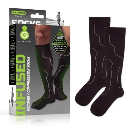 Green Drop Compression - SOX-1454 - Compression Socks Green Drop Knee High Small / Medium Black Closed Toe