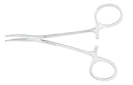 Integra Lifesciences - Miltex - 00074 - Hemostatic Forceps Miltex Halsted-Mosquito 5 Inch Length OR Grade German Stainless Steel NonSterile Ratchet Lock Finger Ring Handle Curved Serrated Tips