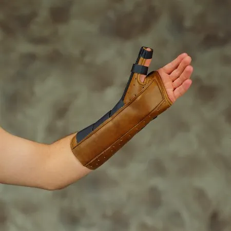 DeRoyal - 5008-03 - Wrist / Forearm Brace With Abducted Thumb Deroyal Suede Leatherette Right Hand Brown Medium