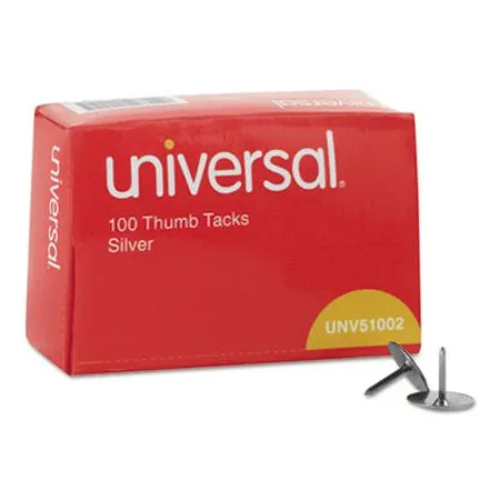 Universal - UNV-51002 - Thumb Tacks, Steel, Silver, 0.31, 100/box