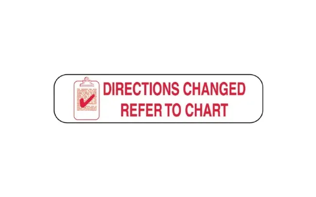 Health Care - Barkley - 2081 - Pre-Printed Label Barkley Auxiliary Label White Paper Directions Changed Refer To Chart Red Safety and Instructional 3/8 X 1-5/8 Inch