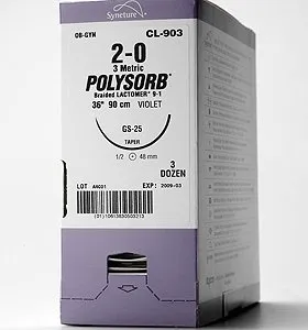 Covidien - Polysorb - CL-824 - Absorbable Suture With Needle Polysorb Polyester Gs -26 1/2 Circle Taper Point Needle Size 1 Braided