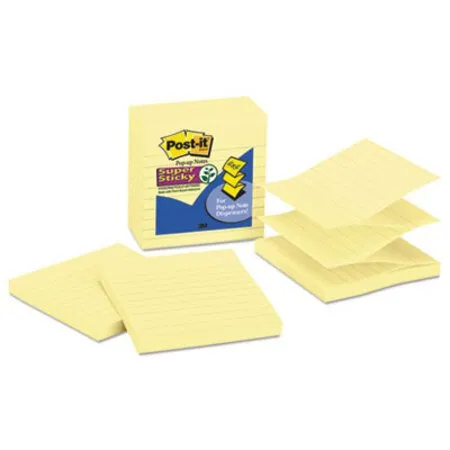 Post-it Pop-up Notes Super Sticky - MMM-R440YWSS - Pop-up Notes Refill, Note Ruled, 4 X 4, Canary Yellow, 90 Sheets/pad, 5 Pads/pack