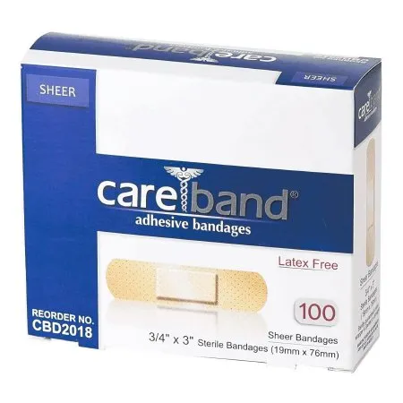 ASO - Careband - CBD2018-012-000 -  Adhesive Strip  3/4 X 3 Inch Plastic Rectangle Sheer Sterile