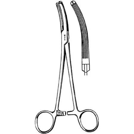 Sklar - 90-2690 - Forceps Long 7-1/2 Inch Length Surgical Grade Stainless Steel Nonsterile Ratchet Lock Finger Ring Handle Curved Serrated Tip