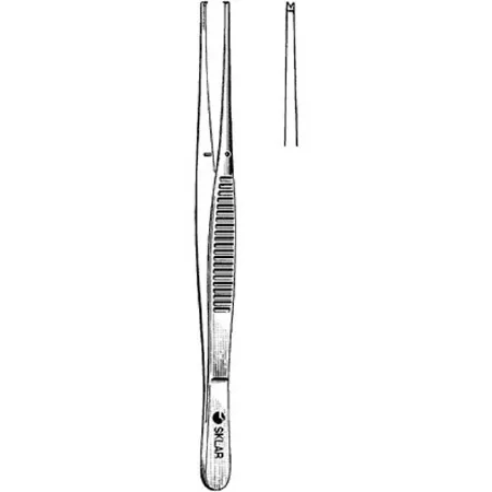 Sklar - 22-6870 - Tissue Forceps Sklar Cushing 7 Inch Length Surgical Grade Stainless Steel Nonsterile Nonlocking Thumb Handle Straight Serrated Tips With 1 X 2 Teeth