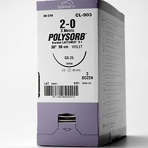 Covidien - Polysorb - SL-608 - Absorbable Suture With Needle Polysorb Polyester C-12 3/8 Circle Reverse Cutting Needle Size 3 - 0 Braided