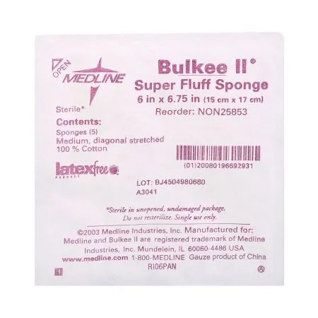 Medline - NON25853 - Bulkee II Extra Absorbent Super Fluff Sponge, 6" x 6.75", Sterile 5's.