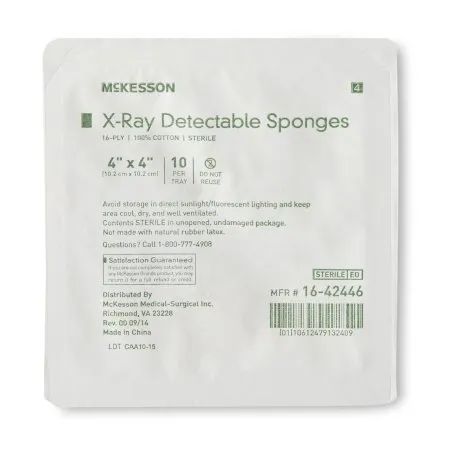 McKesson - 16-42446 - Gauze Sponge 4 X 4 Inch 10 per Tray Sterile 16 Ply Square