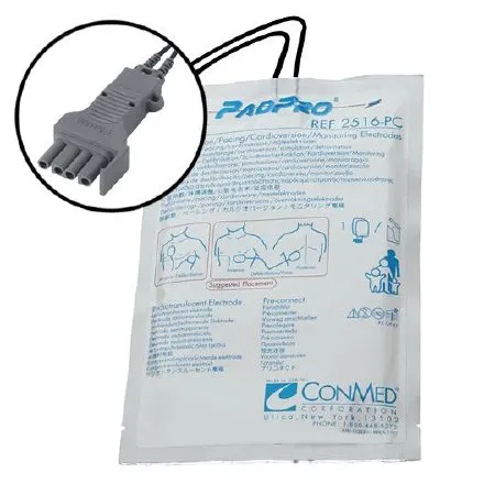Conmed - From: 2001M-PC To: 2001Z-PC - Electrode Adult Radiotransparent Pads Pre Connect Packaging 6" x 4 25" 48" Leadwire 1 pair pouch 10 pouches cs