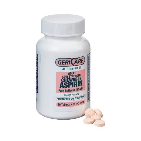 Gericare Medical Supply - Geri-Care - 911-36-GCP - Geri Care Pain Relief Geri Care 81 mg Strength Aspirin Chewable Tablet 36 per Bottle