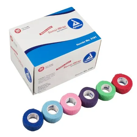 Dynarex - Sensi-Wrap - 3181 - Sensi Wrap Cohesive Bandage Sensi Wrap 1 Inch X 5 Yard Self Adherent Closure Red / Green / Purple / Dark Blue / Pink / Light Blue NonSterile Standard Compression