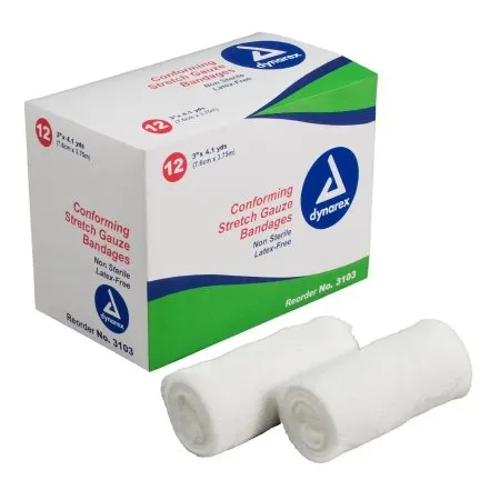 Dynarex - 3103 - Conforming Bandage 3 Inch X 4 1/10 Yard 12 per Pack NonSterile 1 Ply Roll Shape