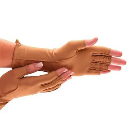 Patterson Medical Supply - Isotoner Therapeutic - 55659701 - Compression Gloves Isotoner Therapeutic Open Finger Large Over-The-Wrist Length Left Hand Nylon / Spandex