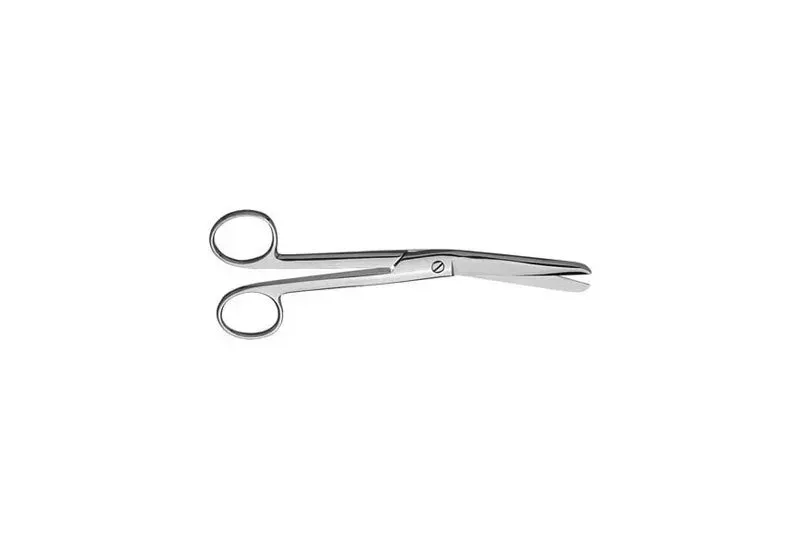 V. Mueller - Su1952 - Scissors Rochester-Ferguson 7 Inch Length Surgical Grade Finger Ring Handle Angled Blunt Tip / Blunt Tip