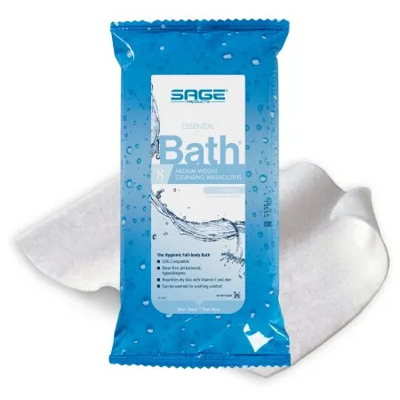 Sage - Essential Bath Medium Weight - 7800 - Products  Rinse Free Bath Wipe  Soft Pack Purified Water / Methylpropanediol / Glycerin / Aloe Scented 8 Count