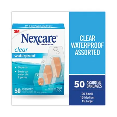 3M Nexcare - MMM-43250 - Waterproof, Clear Bandages, Assorted Sizes, 50/box
