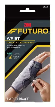3M - 10770ENR - Futuro Comfort Wrist Brace Futuro Comfort Fabric / Metal Left or Right Hand Black / Gray One Size Fits Most