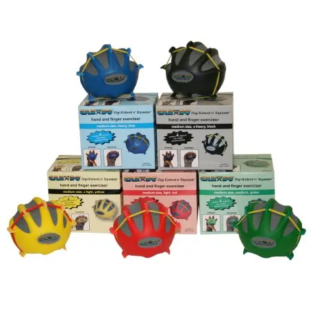 Fabrication Enterprises - 10-2285 - Cando Digi-extend N Squeeze Hand Exerciser - Medium - 5-piece Set (yellow, Red, Green, Blue, Black), No Stand