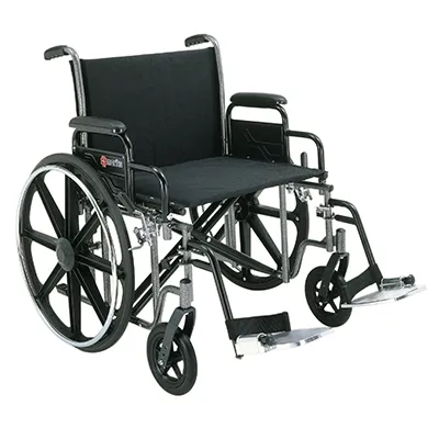Merits Health - Voyageur Heavy Duty - N473WMDZMU0 - Bariatric Wheelchair Voyageur Heavy Duty Dual Axle Desk Length Arm Swing-Away Footrest Black Upholstery 20 Inch Seat Width Adult 400 lbs. Weight Capacity