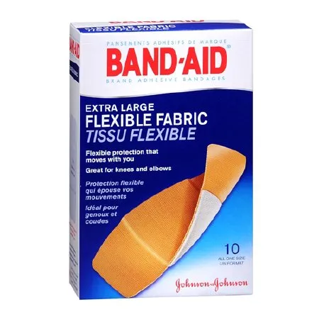J&J - Band-Aid Flexible Fabric - 00381371183418 - Adhesive Strip Band-Aid Flexible Fabric 1-3/4 X 2 Inch Fabric Rectangle Tan Sterile