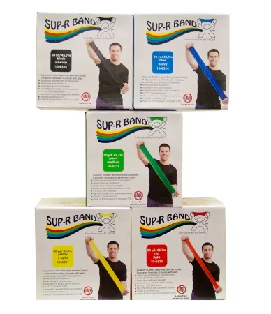 Fabrication Enterprises - 10-6328 - Sup-r Band Latex Free Exercise Band - 50 Yard Roll - 5-piece Set (1 Each: Yellow, Red, Green, Blue, Black)