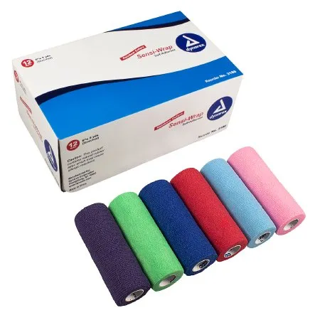 Dynarex - Sensi-Wrap - 3186 - Cohesive Bandage Sensi-Wrap 6 Inch X 5 Yard Self-Adherent Closure Red / Green / Purple / Dark Blue / Pink / Light Blue NonSterile Standard Compression