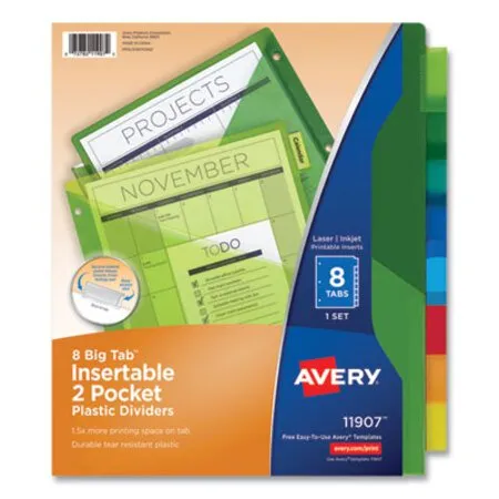 Avery - AVE-11907 - Insertable Big Tab Plastic 2-pocket Dividers, 8-tab, 11.13 X 9.25, Assorted, 1 Set