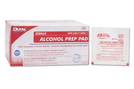 Dukal - 853 - Alcohol Prep Pad Dukal 70% Strength Isopropyl Alcohol Individual Packet Medium Sterile